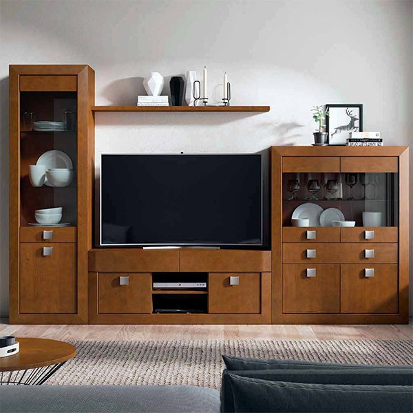 Mueble TV moderno blanco y madera 140x40x56cm