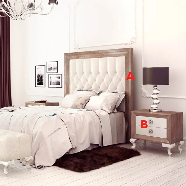 Dormitorio de matrimonio Venezia Vip 2 de estilo clásico contemporáneo en Nogal Piedra y lacado Blanco Mate