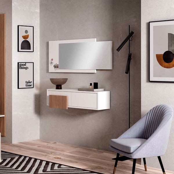 Recibidor Moderno con Espejo, color: Blanco - Negro