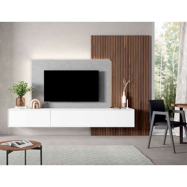 Mueble con panel para TV en madera de nogal de Ciurans de outlet