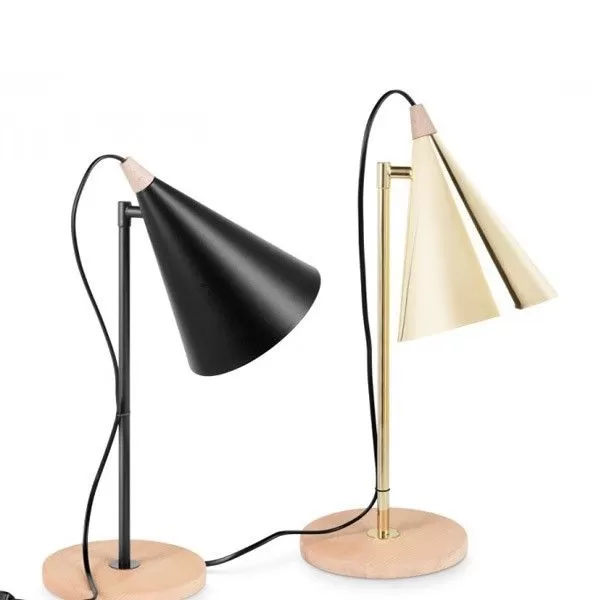 Lámpara de mesa modelo Berka en negro mate y en oro brillo